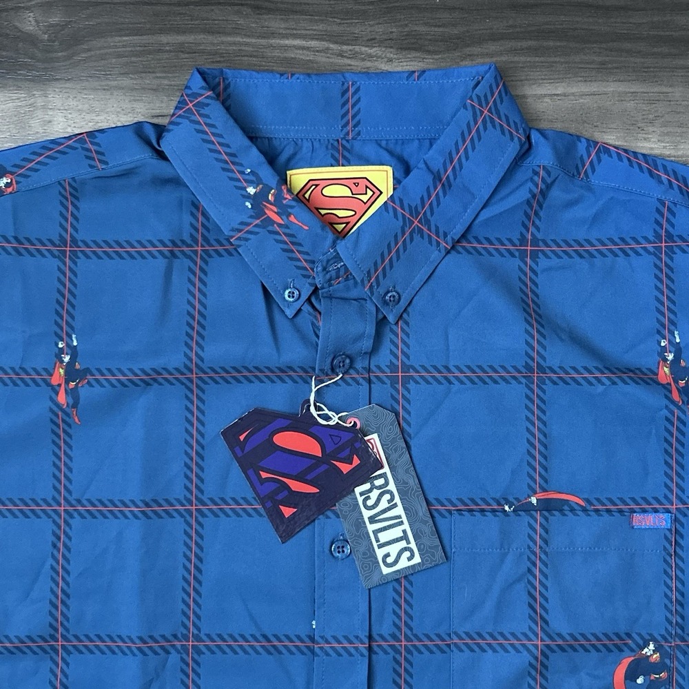 RSVLTS  x Superman Heat Check KUNUFLEX Shirt Mens Size 2XL Blue NEW